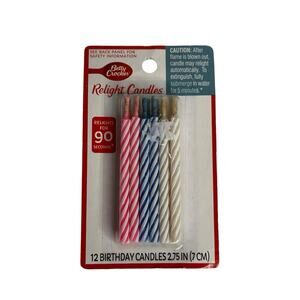 Betty Crocker Relight Candles 12 Birthday Candles 2.75 Inch Pink Blue White￼￼￼